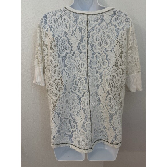 Pleione Womens Ivory Top Lace Doily Crochet Short Sleeve Blouse Size M Sheer - Picture 4 of 7